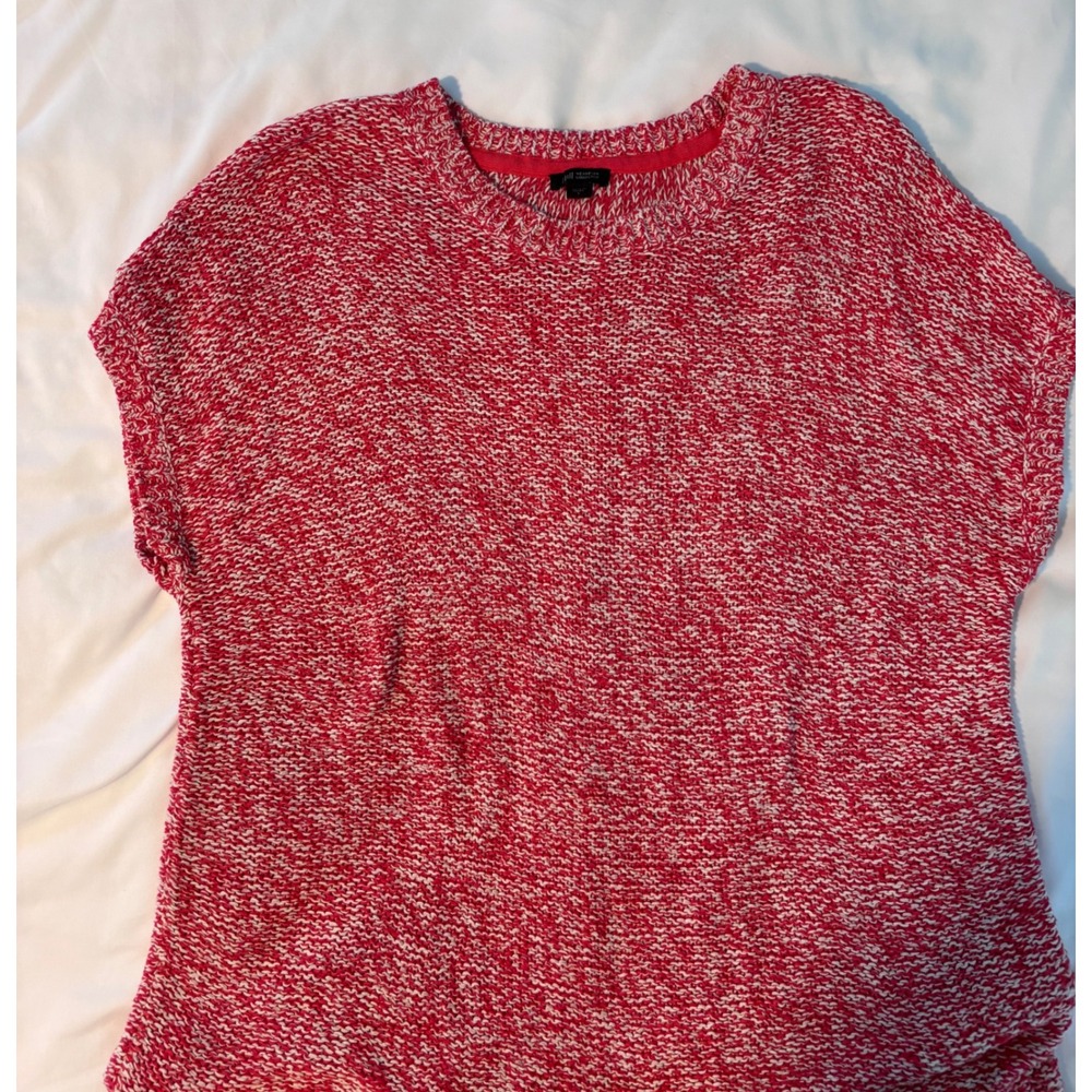 J. Jill Wearever Red and White Marled Knit Short Sleeve Tunic Sweater Large